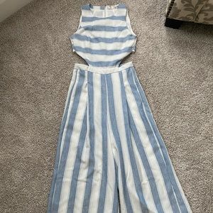 Adorable blue and white striped jump suit